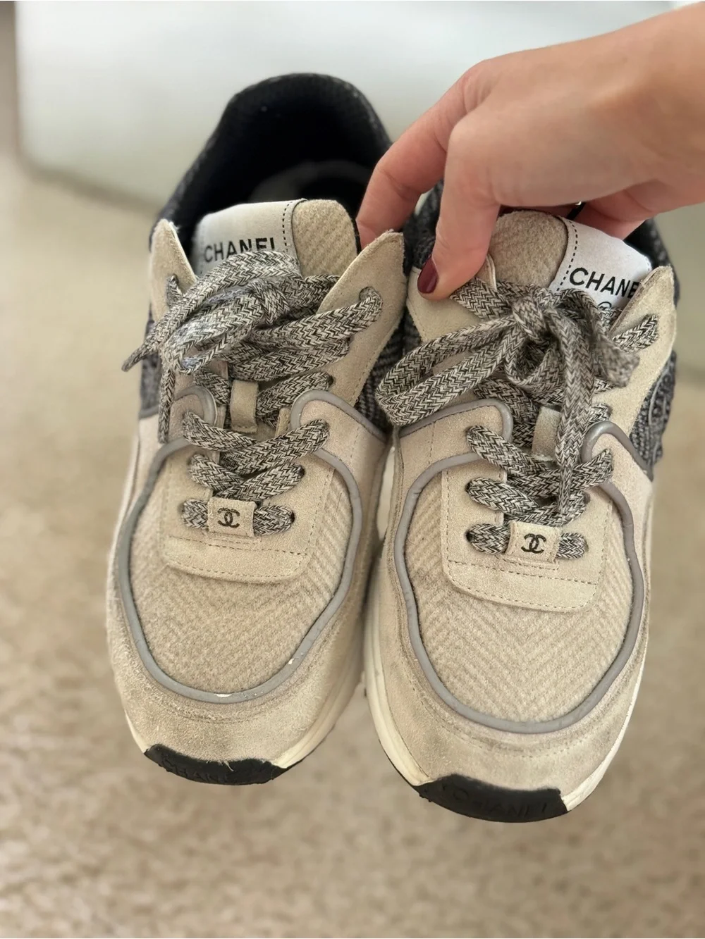 CHANEL Sneaker Gray Tweed Low Top 38